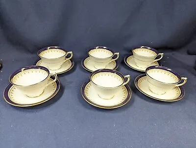 Buy 6 Aynsley Leighton Cobalt Blue Gold Smooth 2 3/8  Cups & Saucer EXC • 55.71£