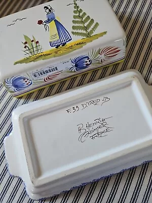 Buy NWT Vintage HB Henriot QUIMPER France  Covered Butter Dish - Old New Stock • 120.06£