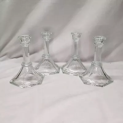 Buy Home Interiors 6  Clear Glass Candlestick Holders 1184-BD Set Of 4 Vintage • 18.97£