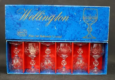 Buy 6x Vtg BOHEMIA CRYSTAL Czechoslovakia 'Wellington' Cut Crystal GLASSES Boxed C86 • 9.99£