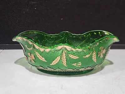 Buy US Glass Co EAPG Emerald Green Gold Antique Fruit Bowl 1899 • 28.39£