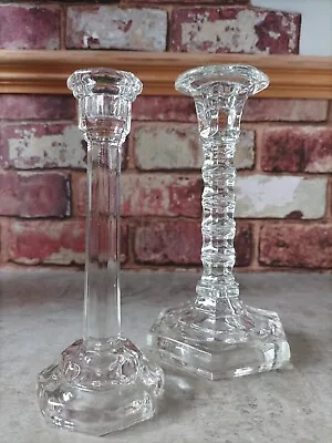 Buy Vintage Clear Pressed Glass Crystal  Decorative Candlesticks Pair • 18£