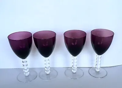 Buy FOUR Art Land Amethyst Goblets Wine Water Glasses W/Bubble Stems Stemware 6.75  • 18.98£