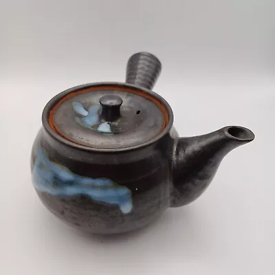 Buy Studio Pottery Scandinavian Japanese Style Clay Black Blue Glaze Teapot • 4.99£