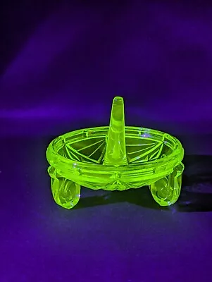 Buy Uranium Green Glass Ring Dish Holder Glows Vintage Art Deco • 25£