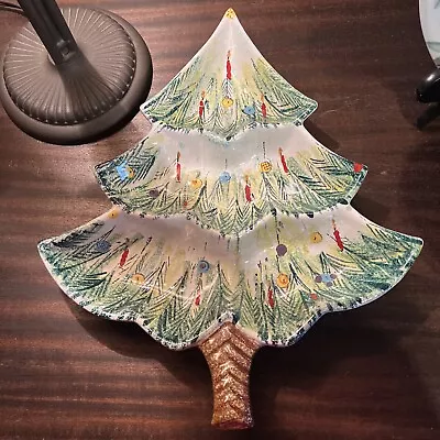 Buy Italian Pottery Christmas Tree Platter /Dish Hand Made & Painted Charming In EUC • 28.42£