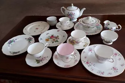 Buy Tea Party 24 Vtg Assorted Tea Cups, Saucers, Teapot, Sugar Bowls, Desert Plates • 175.50£