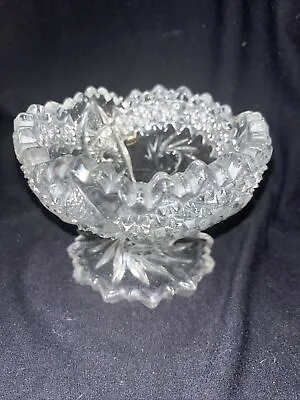 Buy Cut Glass Pedestal Saw Tooth 3.5” Tall Candy Bowl Used • 7.55£