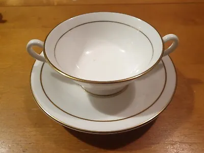 Buy Royal Worcester Contessa 2 Handled Soup Coupe Bowl And Saucer White Gold Cup VGC • 13£