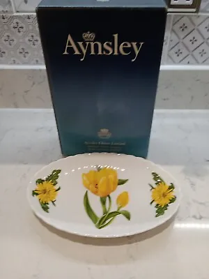 Buy Aynsley Chelsea Flowers Bone China Oval Fluted 8  Dish Yellow Tulip  Boxed • 12.99£