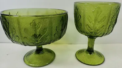 Buy Set Of (2) Vintage Green Depression Glassware Matching Pedestal Bowls Planters • 22.41£