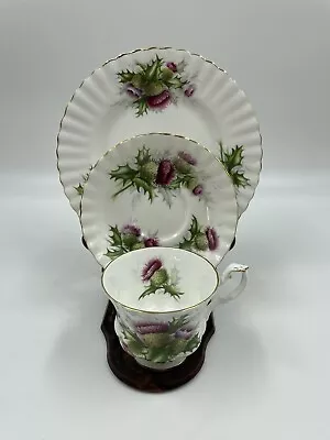Buy Royal Albert Scottish Highland Thistle Trio Tea Cup Saucer & Plate Set • 55.28£