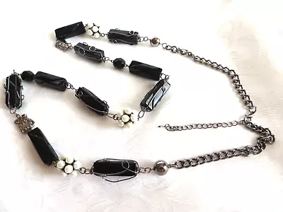 Buy Necklace Black Architectural Beads & Glass Beads Pearls Victorian Revival Goth • 7£