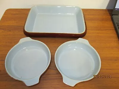 Buy Vintage Denby Oven Pie Dishes Stoneware Brown With Blue Set Of 3 Homestead ? • 12.99£