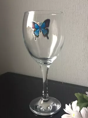 Buy Large Wine Glass Libbey Goblet Blue Butterfly Drinking Prosecco Glassware 300ml • 3.50£