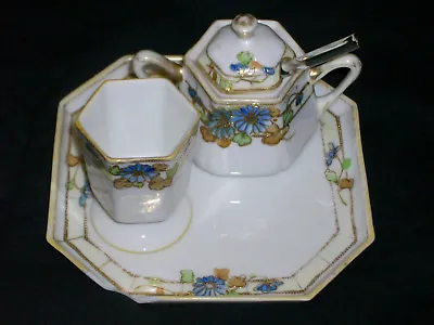 Buy Antique NIPPON China Miniature Handpainted Porcelain Sugar Bowl,Tea Cup,Tray Set • 31.54£
