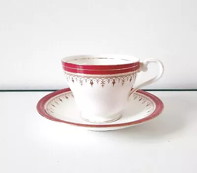 Buy Aynsley Durham 1646 -Tea Cup & Saucer Red & Gold Made In England Fine Bone China • 7£