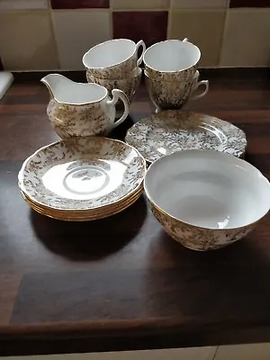 Buy Bone China Gold Fern Design Tea Service, 4 Places. Made By Royal Vale ***Reduced • 45£