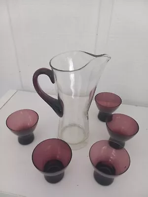 Buy Vintage Empoli Amethyst Glass Pitcher & Glassware, 6 Piece Set • 22.77£