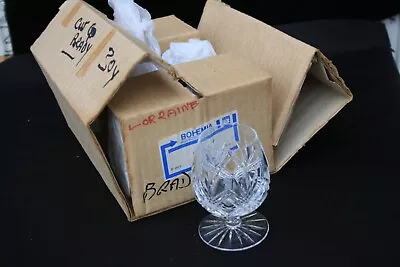 Buy Set Of 6 Vintage Heavy Bohemia Beautifully Cut Glass Brandy Glasses In Orig. Box • 25£