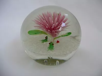 Buy Glass Paperweight, Pink And Green Flower Design With Tiny Green Frogs. • 9.50£