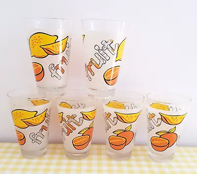 Buy Vintage Retro Orange Lemon Frosted Large Tumblers Glasses X6  80s 90s Barware • 15£
