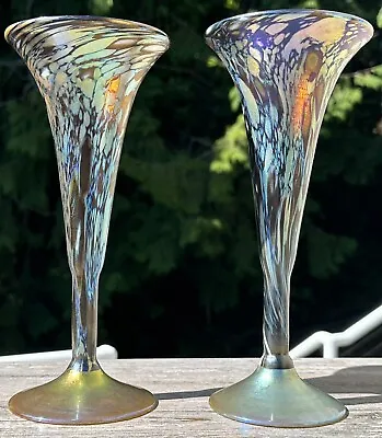 Buy Carl Radke Phoenix Studio Art Glass Trumpet Vase Or Goblets Pair Signed 1983 • 188.97£
