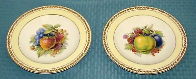 Buy 2 1930s Crown Ducal Eng. 9  Fruits With Yellow Band & Gold Laurel Rim Plates • 7.79£