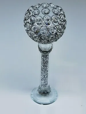Buy Diamond Crystal Pillar Candle Tealight Holder Silver Mirror Glass 29cm Round • 12.99£