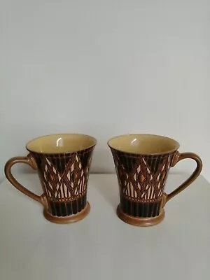 Buy Denby Gatsby Art Deco Style Brown Stoneware Mugs X 2 • 9.95£