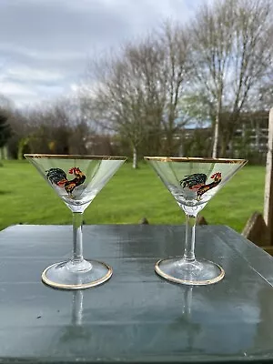 Buy Vintage Cocktail Glasses Cockerel/Rooster  Martini Glasses Art Deco Gold Rim • 22£