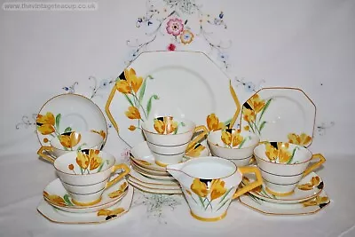 Buy RARE Deco Hand Painted Paragon Bone China Tea Set Yellow Crocus Trio Cup Plate • 55£