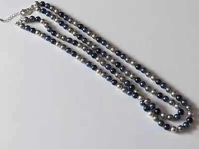 Buy Marks And Spencer M&S Faux Pearl Beaded Double Strand Necklace Blue Tones • 6.99£