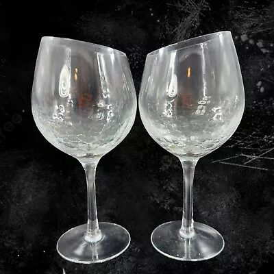Buy Pier 1 Crackle Clear Angled Balloon Wine Drinking Glass Goblet 2 Set 8.5”Tall • 50.99£
