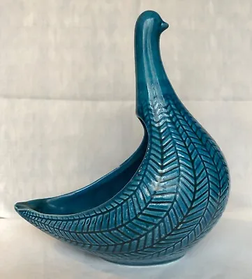 Buy Vintage HH Norway 9179 Turquoise Blue Norwegian Art Pottery Bird Vase Planter • 80.61£