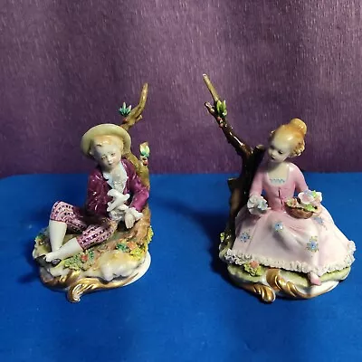 Buy Porcelain Capodimonte  Pair Of Kids Figurines With Dresden Lace • 29£