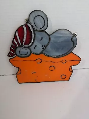 Buy Vintage Stained Glass Light Catcher Mouse Sleeping On A Bed Of Cheese 7.75 ×7.5  • 33.07£