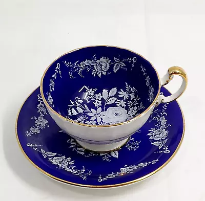 Buy Vintage Aynsley Teacup And Saucer Royal Blue And White / #2448 • 24.99£
