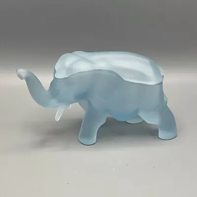 Buy Vintage Tiara Indiana Glass Blue Satin Mist Trunk-Up Elephant Lidded Candy Jar • 24£