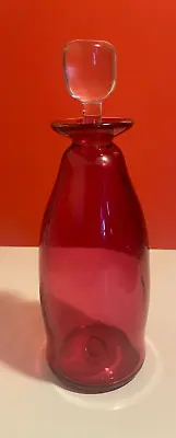 Buy Antique Victorian Cranberry Glass Bottle With Stopper With  Rough Pontil • 45.99£