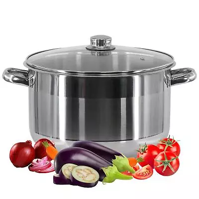 Buy Stainless Steel Casserole Stockpot Induction Base Large Deep Stock Pot Glass Lid • 26.39£