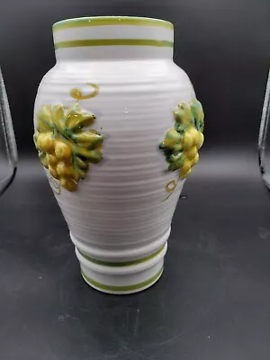 Buy Italian Ceramic White Pottery Vase 3D Applied Grapes With Green Trim • 36.50£