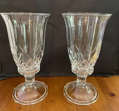 Buy 2 VINTAGE CRYSTAL 12” Hurricane Lamps CANDLE HOLDERS Vase 2-piece No Chips! • 24.01£