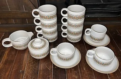 Buy Midwinter Stoneware Braid Beige Sugar Bowl Creamer Coffee Mugs Cups Saucers Set • 98.99£