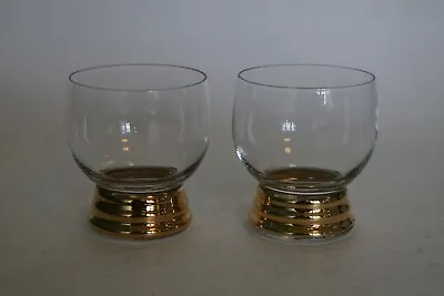 Buy PAIR Of Crystal Balloon Tumblers With A Gold Finished Base - Mid Century Design • 5.95£