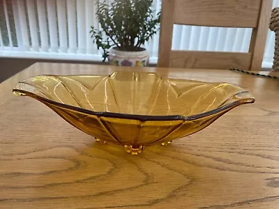 Buy Vintage Sowerby Large Amber Boat Bowl, Art Deco Chevron Table Centre Piece • 7.99£