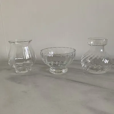 Buy Dartington Crystal Trio ~ Bowl / Posy Vase / Hyacinth Vase ~ Clear Ribbed Glass • 16.99£
