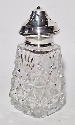 Buy HEAVY CUT GLASS SUGAR CASTER SHAKER & SILVER LID Edwin Joseph Houlston 1932 • 35£