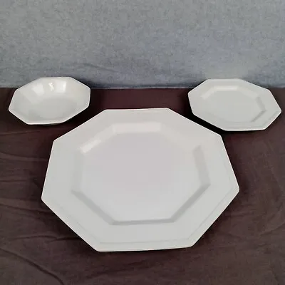 Buy Johnson Brothers Ironstone Heritage White 3 Piece Dinnerware Plates Bowl England • 21.01£