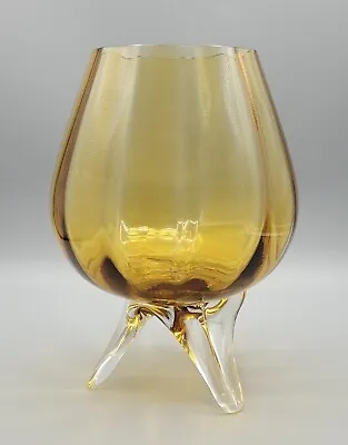 Buy Vintage MID CENTURY Amber Oversized Atomic Brandy Glass Vase With Tripod Legs GC • 19.99£
